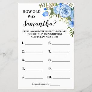 How old was Bride Bridal Shower Blue Game Card