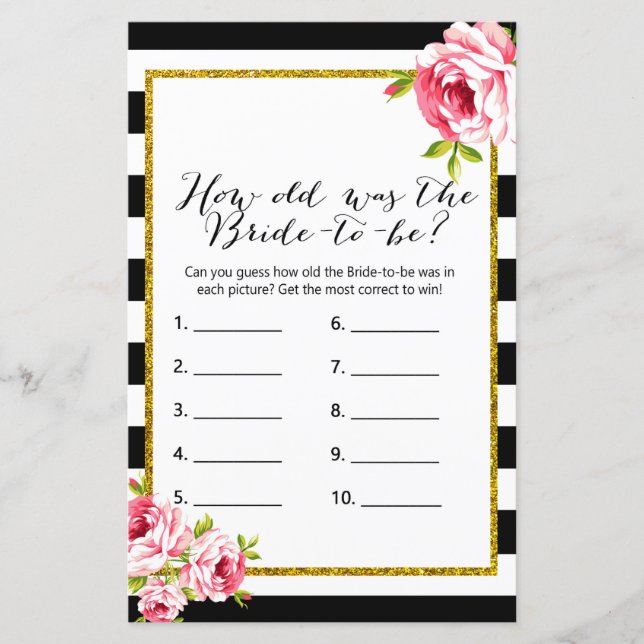 How Old Was Bride - Bridal Shower Game (Front)
