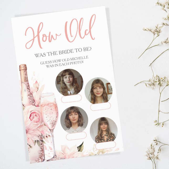 How Old Was Bride Bridal Shower Party Game Pink (petals and prosecco bridal shower party game)