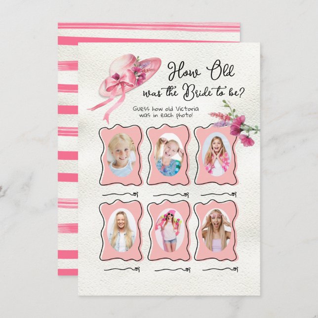 How Old was Bride Derby Pink Hat Bridal game Invitation (Front/Back)