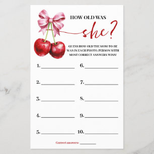 How old was Mum Cherry Baby Shower Game Card