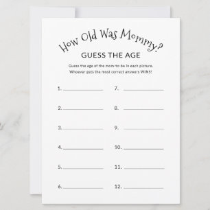 How Old Was Mummy Minimalist Baby Shower Game Card