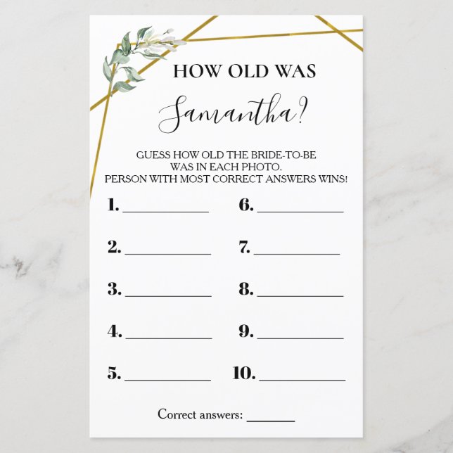 How old was She bridal shower bilingual game (Front)