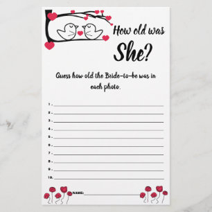 How old was She? Game Card Love Bird