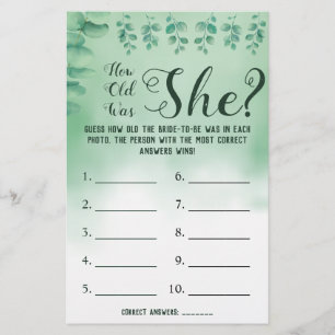 How old was She? Greenery Eucalyptus Game Card