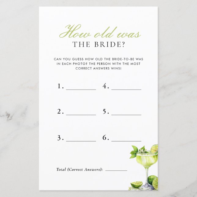 How Old Was She Mexican Fiesta Bridal Shower Game (Front)