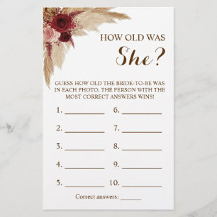 How old was She? Pampas Grass Game Card