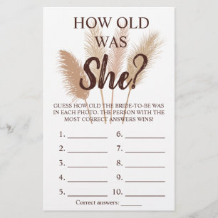 How old was She? Pampas Grass Shower Game Card