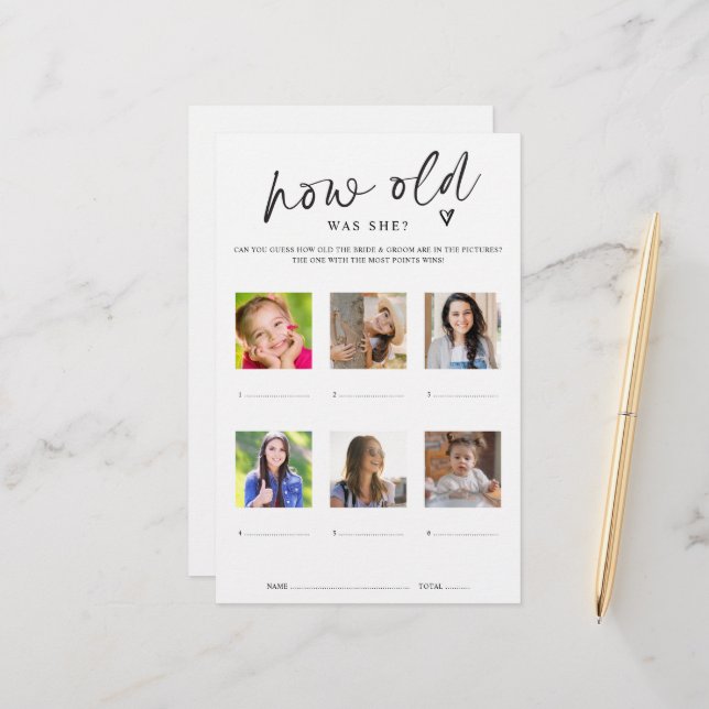 How Old Was She Photos Modern Bridal Shower Game  (Front/Back In Situ)