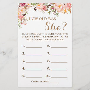 How old was She? Pink Floral Game Card