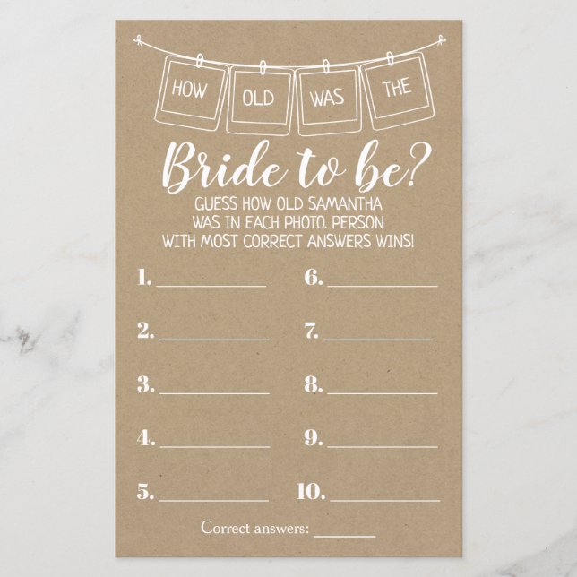 How old was She rustic shower bilingual game (Front)