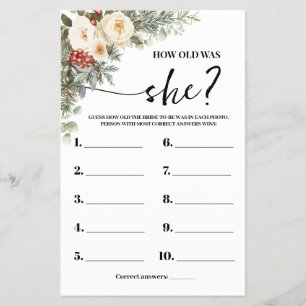 How old was She Winter Bridal Shower Game Card