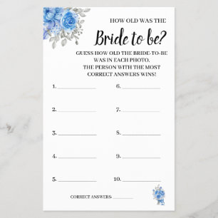 How old was the Blue Flowers Shower Game Card