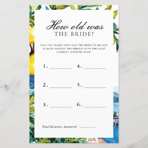 How Old Was The Bride Amalfi Bridal Shower Game