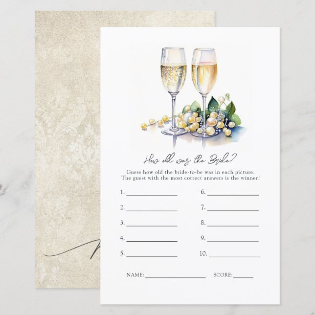 "How Old Was the Bride?" Bridal Shower Game (Front/Back)