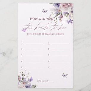 How Old Was The Bride Bridal Shower Game Card