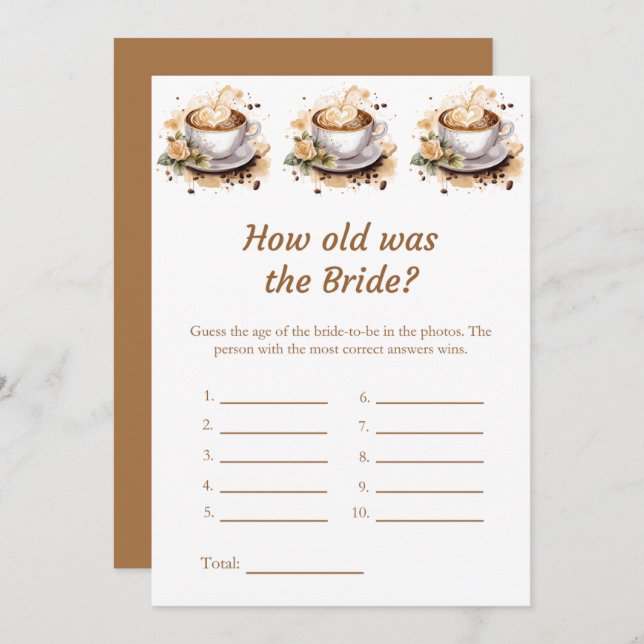 How Old Was the Bride Bridal Shower Game Card (Front/Back)