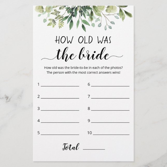 How Old Was The Bride Game (Front)