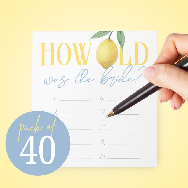 How Old Was The Bride Game Answer Sheet Notepad (How Old Was the Bride Pack of 40 Watercolor Lemon Game Answer Sheets)
