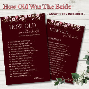 How Old Was the Bride Game   Burgundy Floral Game 