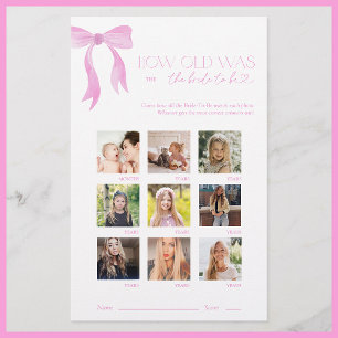 How Old Was The Bride Pink Bow Bridal Shower Game