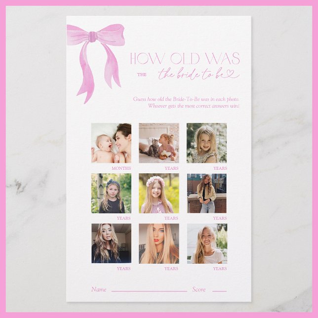How Old Was The Bride Pink Bow Bridal Shower Game (Creator Uploaded)