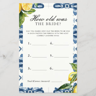 How Old Was the Bride Positano Bridal Shower Game
