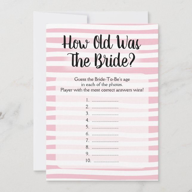 How Old Was The Bride Shower Game Pink White (Front)