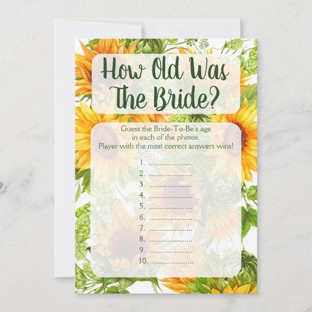 How Old Was The Bride Shower Game Sunflowers (Front)