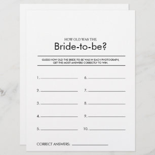 How Old Was the Bride-To-Be Bridal Shower Game
