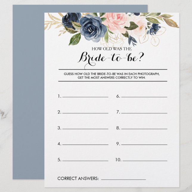 How Old Was the Bride-To-Be Bridal Shower Game (Front/Back)