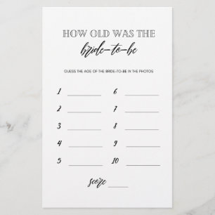 How old was the bride to be bridal shower game flyer