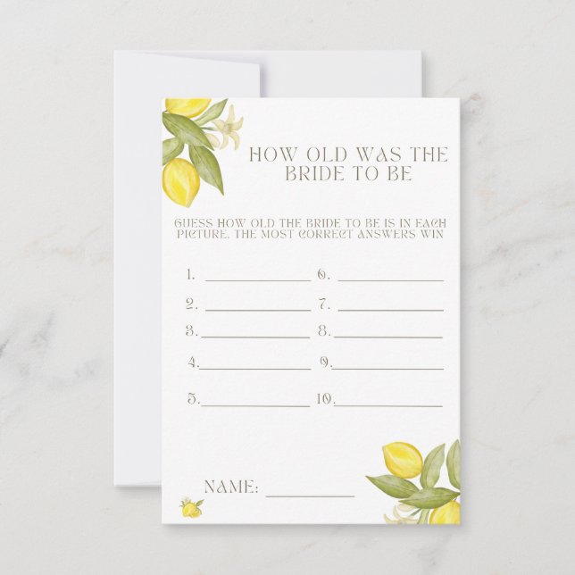 How Old Was The Bride To Be Bridal Shower Game  Invitation (Front)