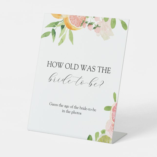 How Old was the Bride to Be Bridal Shower Game Ped Pedestal Sign (Front)