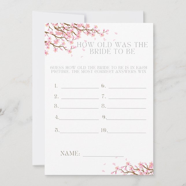 How Old Was The Bride To Be Bridal Shower Game  Thank You Card (Front)