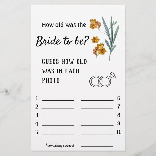 How old was the Bride to be? Flowers - Game Flyer (Front)