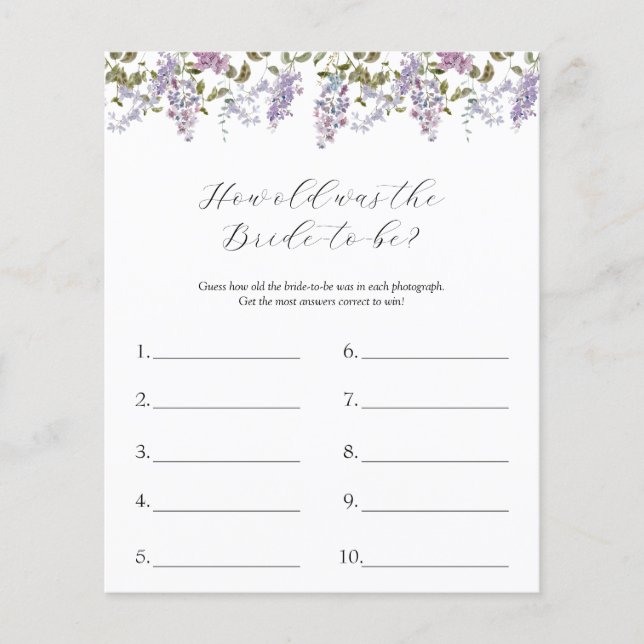 How Old Was The Bride-to-be Game (Front)