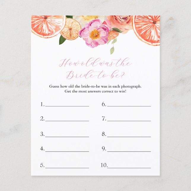 How Old Was The Bride-to-be Game (Front)