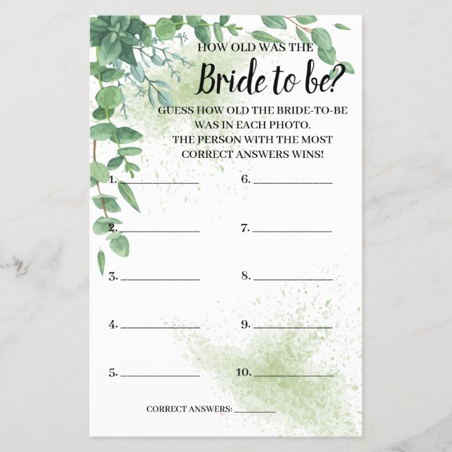 How old was the Eucalyptus Shower Game Card (Front)