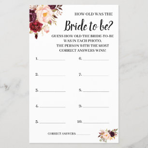 How old was the Marsala Flowers Shower Game Card