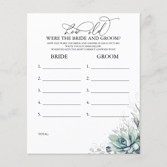 How Old Were The BRIDE AND GROOM Game (Front)