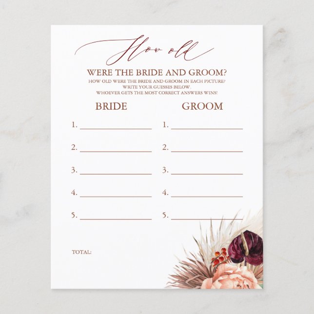 How Old Were The BRIDE AND GROOM Game (Front)