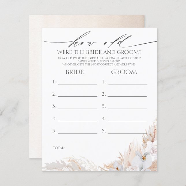 How Old Were The BRIDE AND GROOM Game (Front/Back)