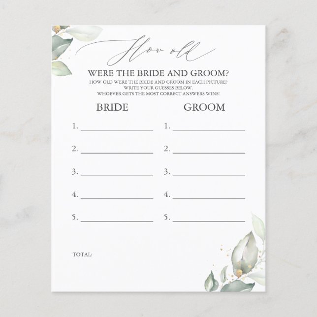 How Old Were The BRIDE AND GROOM Game (Front)