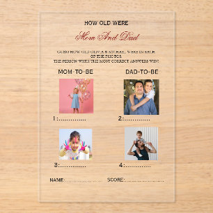 How Old Were The Mom & Dad To Be Baby Shower Game Acrylic Invitations