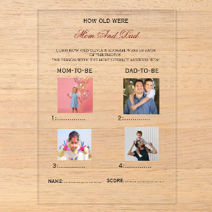 How Old Were The Mum & Dad To Be Baby Shower Game Acrylic Invitations