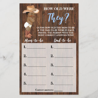 How Old Were They AA Cowboy Baby Shower Game Card