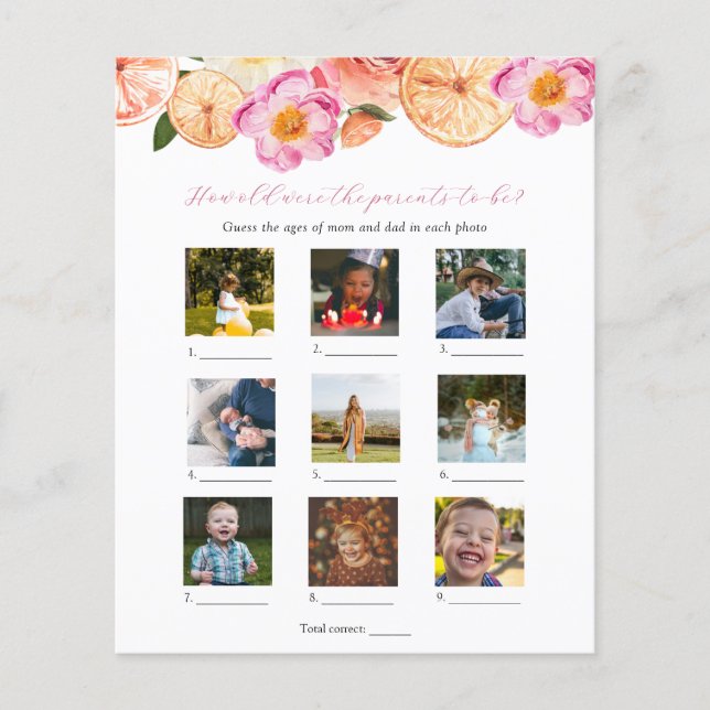 How Old Were They Baby Shower Game (Front)