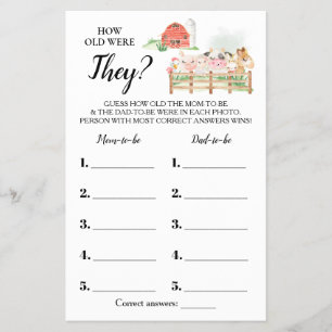 How old were They Farm Baby Shower Game Card