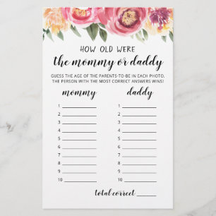 How old were they game Baby Shower party game